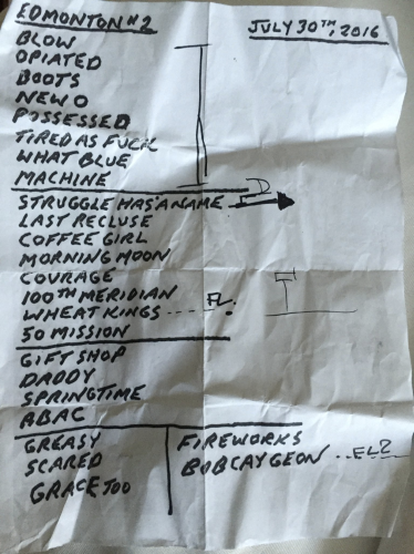 the Hip's set list, Edmonton show, July 30, 2016